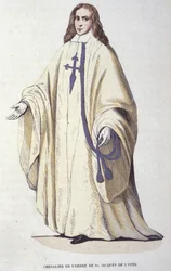 Caballero de la Orden de Santiago de la Espada, orden militar fundada en España en 1170. Grabado del siglo XIX.