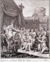 El Inca Mayta Capac en favor de los Collas - en “Viaje histórico de América del Sur hecho por orden del rey de España” por Don Georges Juan y Don Antoine de Ulloa, T.II, ed. Jombert, Librería del Rey, París