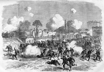 La Comuna de París en 1871. Defensa de Porte Maillot por los federados (comuneros).