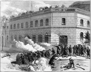 La Comuna de París en 1871. Defensa del Palacio del Elíseo por los Federados (Comuneros).