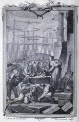 El comercio con las colonias (incluido el café) - en "Filosófico y político de los establecimientos y el comercio de los europeos con las dos Indias" de G.T. Raynal, ed. Pellet, Ginebra