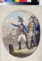 El mariscal Alexander Alexander Souwaroff (Souvaroff o Souvarov o Alexander Souvorov) (1729-1800) inspeccionando tropas ante el Elector del Palacio Sajón, Varsovia, en 1794 durante el levantamiento de Kosciuszko. (Mariscal de campo Alexandr Suvorov inspec