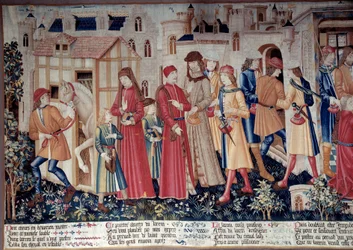 Vida de San Quintín: Milagro de San Quintín (Leyenda Dorada). Tapiz de San Quintín (Fragmento Izquierdo), circa 1480. Museo del Louvre, París
