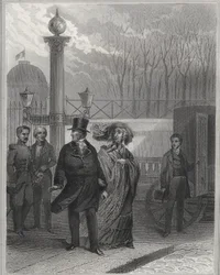 Luis Felipe y su familia fuera del Palacio de las Tullerías - Abdicación de Luis Felipe I, 24 de febrero de 1848 y establecimiento de la Segunda República - Revolución de febrero de 1848. El pueblo asaltó las Tullerías el 24 de febrero de 1848