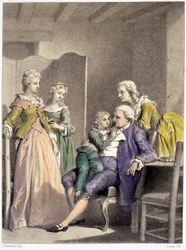 Luis XVI, María Antonieta y Luis XVII encerrados en el templo