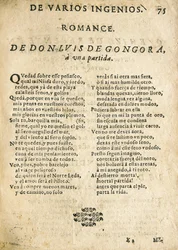 Luis de GOGOORA Y ARGOTE, "Romance a una partida" (print)