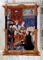 Marcuello presentando su libro a Fernando II de Aragón