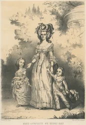 María Antonieta paseando con sus hijos (litografía)