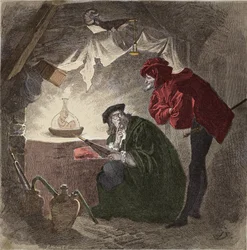 Mefistófeles (Mephisto), una ilustración de Fausto para «Fausto» de Johann Wolfgang von Goethe (1749-1832), ilustración para «Fausto» de Goethe, grabado