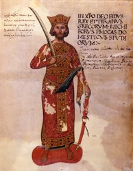 Nikephoros II Phokas (Nicephorus II Phocas) Emperador bizantino de 963 a 969 - Representación de Nicephore II Phocas, Emperador bizantino (963 - 969). Manuscrito del siglo XI. Marciana Venecia.