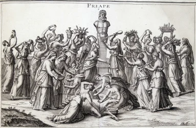 Ofrecimientos hechos por mujeres al dios Priapo (Priapos), el dios asiático de la fecundidad, que llegó a Grecia. Lugar de culto de Lampsaque.