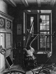 Olaus Romer (Ole), astrónomo danés (1644-1710) observa los eclipses de los satélites de Júpiter