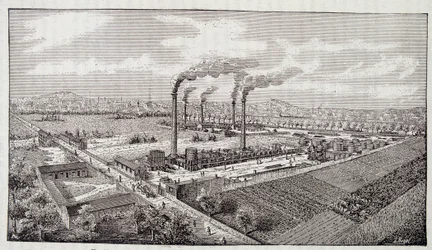 Vista general de la planta de refinería de petróleo del Sr. Deutsch en Pantin (Seine)