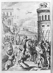 Ovidio - ilustración para el libro 15 - (P. Ovidii Nasonis Metamorphose libri XV con notas de TH. Farnabii.) nota de Thomas Farnaby (Farnabia) (1575-1647)