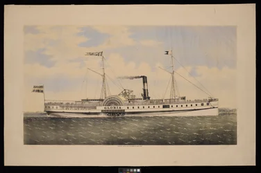 Barco de vapor Gloria (litografía coloreada)