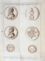 Página de Il melone, discorso armonico, con retratos del autor, Ercole Bottrigari (grabado)