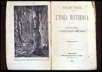 Página de una edición italiana de "La isla misteriosa" de Jules Verne. 1878. Milán.