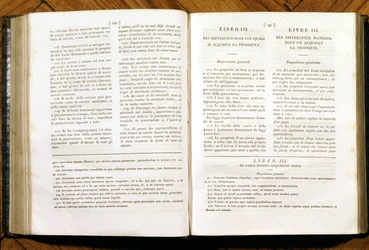 Páginas del Código Civil de Napoleón. en francés e italiano
