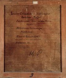 Pintura al reverso con retrato de Mozart a los 21 años