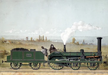 Locomotora de pasajeros y vagón de carbón del Ferrocarril de Estrasburgo (sistema Crampton)