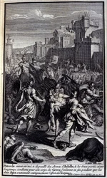 Patroclo, habiendo sido asesinado y despojado de las armas de Aquiles, y las dos partes habiendo luchado durante mucho tiempo por su cuerpo, los griegos finalmente lo llevaron mientras los dos Ayax sostenían valientemente el esfuerzo de los troyanos; Ilust