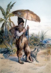 Representación de Robinson Crusoe, personaje de la novela homónima de Daniel Defoe (1660 - 1731)
