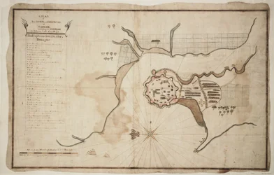 Plano de la ciudad y fortaleza de Gariah, c.1755 (tinta, acuarela)