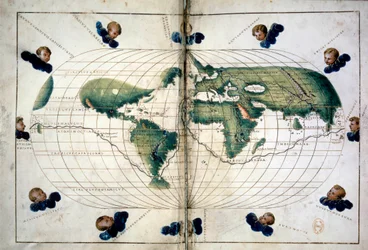 Planisferio (o mapa del mundo). Carta geográfica del Atlas de Battista Agnese (1500-1564), circa 1543. París, B.N.