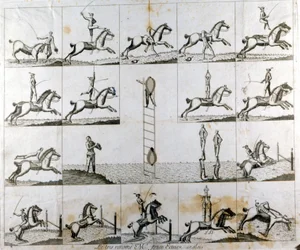 Placa de 19 impresiones que representan las hazañas del volatinero inglés Mr. Price. Aproximadamente 1790