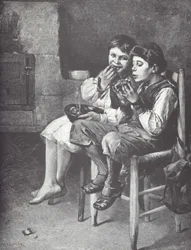 Niños pobres comiendo, finales del siglo XIX