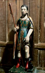 Arte popular: San Roque. El santo lleva el bubón de la peste en su pierna. Escultura anónima del siglo XVIII. Sao Paulo, Museo de Arte
