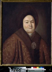 Retrato de la zarina Eudoxia Feodorovna Lopukhina (1669-1731), esposa de Pedro I de Rusia (Retrato de la zarina Evdokiya Feodorovna Lopukhina, esposa del zar Pedro I de Rusia). Pintura anónima. Óleo sobre lienzo, 80 x 63 cm, principios del siglo XVIII. S t