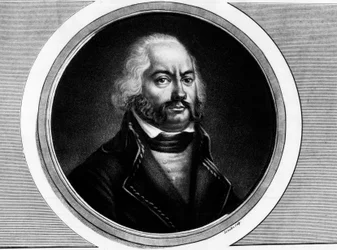 Retrato de Adam Philippe, Conde de Custine (1740 - 1793), general francés. Grabado en “Colección completa de pinturas históricas de la revolución francesa, en tres volúmenes.” 1804