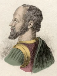 Retrato de Anne de Montmorency, Duque de Montmorency, militar, estadista y diplomático francés. Grabado del siglo XIX
