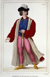 Retrato de Carlos I de Borbón 1401-1456. Grabado de 1830