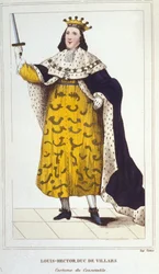 Retrato de Claude, Louis, Hector, Duque de Villars, Mariscal de Francia en traje de Condestable (1653-1734). Grabado de 1830
