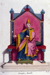 Retrato de la condesa Matilde de Canossa (o condesa Matilde de Toscana) (1046 - 1115). Grabado del siglo XIX.