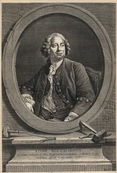 Retrato de Edme Bouchardon (1698-1762) escultor y dibujante francés - grabado de 1776