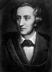 Retrato de Felix Mendelssohn Bartholdy (1809-1847), compositor y director alemán. Litografía. Siglo XIX. Milán, biblioteca del conservatorio