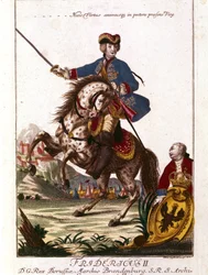 Retrato de Federico II de Prusia (1712-1786) conocido como Federico el Grande. Grabado del siglo XVIII