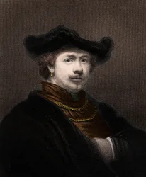 Retrato de Harmenszoon van Rijn Rembrandt (1606-1669), pintor holandés - grabado - siglo XIX