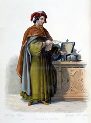 Retrato de Jacques Coeur, empresario francés (1395-1456) en "Le Plutarque Français", ed. Mennechet