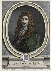 Retrato de Jean Baptiste Lully (Giovanni Battista Lulli) (1632-1687), compositor francés de origen italiano. Grabado del siglo XIX.
