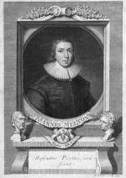 Retrato de John Milton, poeta y ensayista inglés (1608 - 1674). Grabado del siglo XVIII
