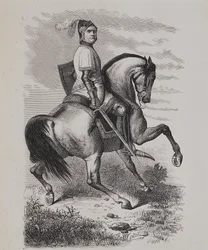 Retrato de Olivier V de Clisson (1336-1407) (El Carnicero) a caballo, basado en una pintura del Museo de Versalles