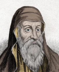 Retrato de Orígenes (Origen) (Origen Adamantius) teólogo del Período Patrístico (185-253). Grabado del siglo XIX.