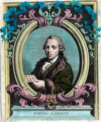 Retrato de Pietro Nardini (1722 - 1793), violinista y compositor italiano. Grabado del siglo XVIII. Colección privada.