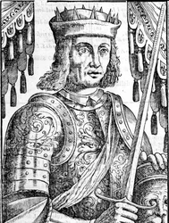 Retrato de Roger II de Hauteville (Ruggero Altavilla) (1097-1154), fundador de la monarquía de Sicilia. Xilografía del siglo XVI.