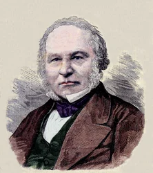 Retrato de Sir Rowland Hill (1795-1879) inventor del sello postal.