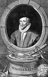 Retrato de Sir Walter Raleigh (1554 - 1618), cortesano, navegante y escritor inglés. Grabado del siglo XVIII